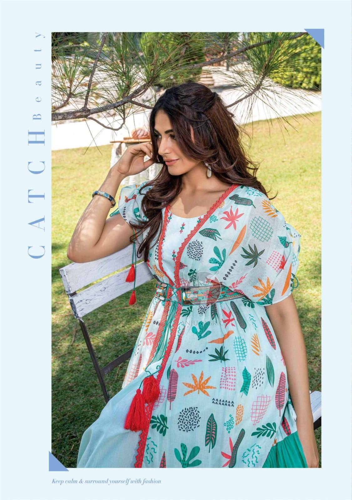 Dreamy tales by Anu fabrics 3051 TO 3053 SERIES Indian PURE MAL COTTON party wear kaftan jacket with midi stitched dresses At Wholesale Price